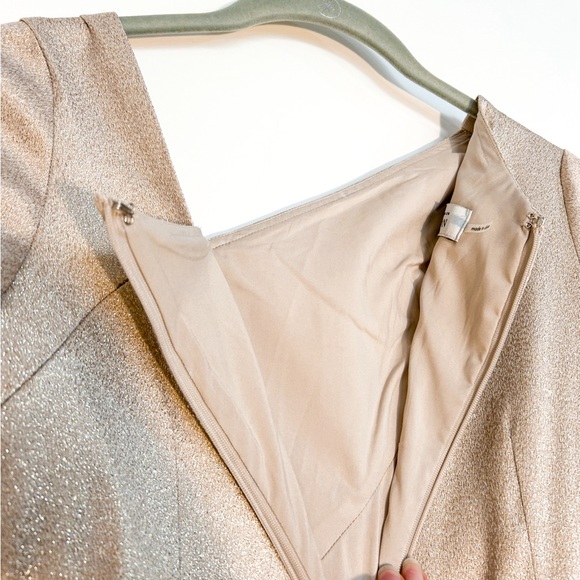 Teri Jon by Rickie Freeman gold metallic gown 3/4 long sleeve formal dress - Picture 8 of 8